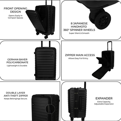 Windsor Black 56 cms Small Front Opening Trunk-Style Cabin Strolley with Laptop Sleeve & Expander