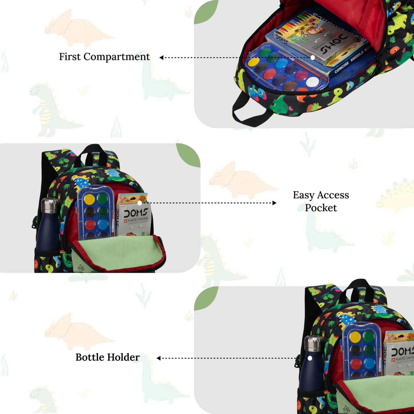 Colour Buddy 12L Black Dino Backpack