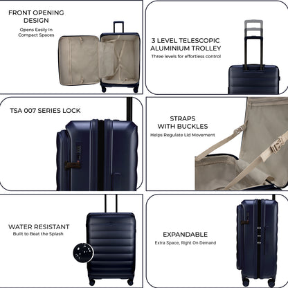Valencia Front-Opening Strolley Navy Set of 3 Suitcases