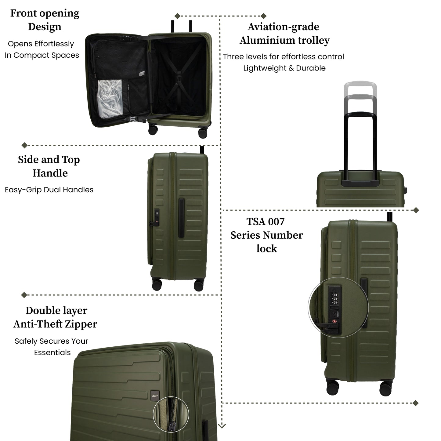 Sedona Medium Army Green 67 cms Front-Opening Strolley