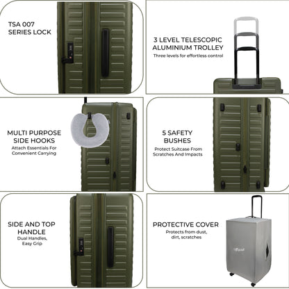 Windsor Army Green 68 cms Medium Front Opening Trunk-Style Check-in Strolley with Expander