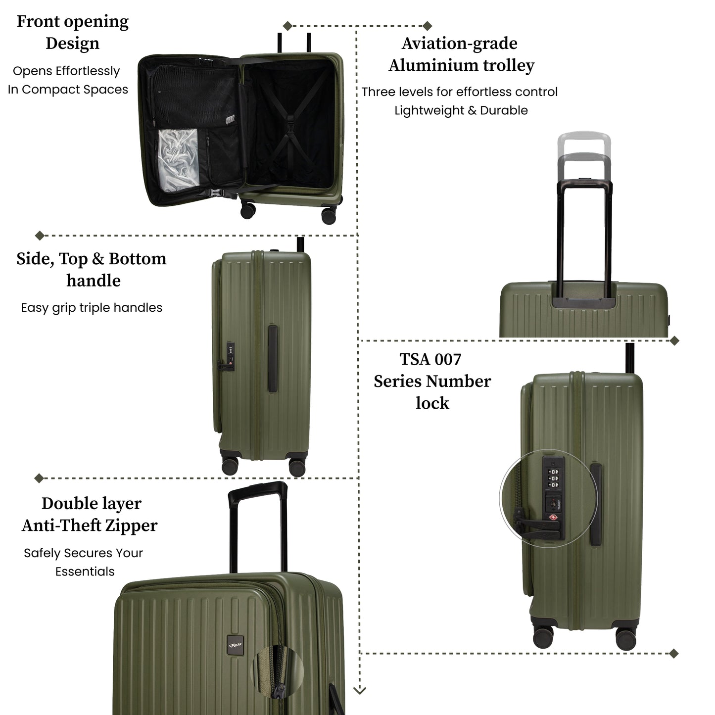 Montreal Medium Army Green 65 cms Front-Opening Strolley