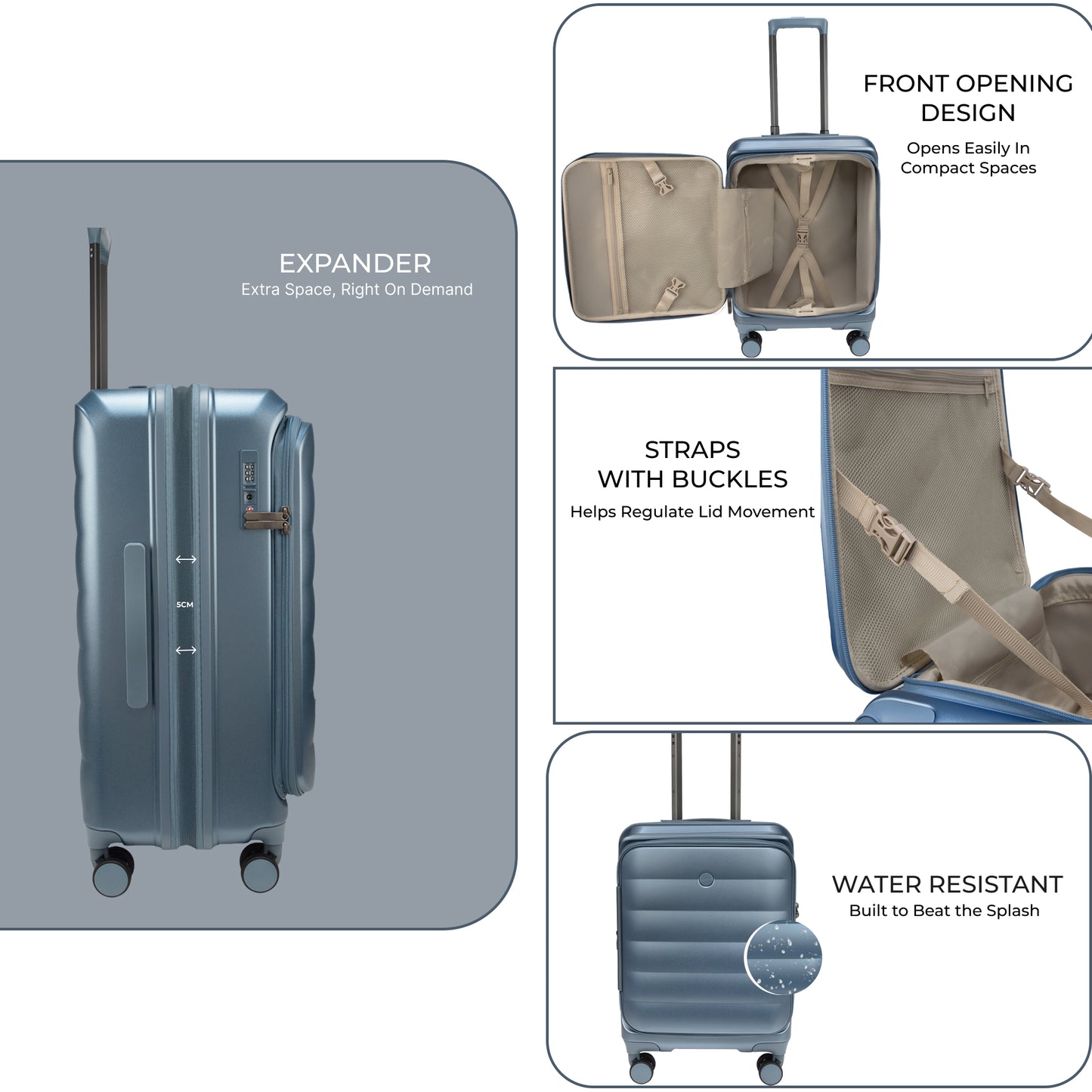Valencia Small Pearl Blue 54 cms Front-Opening Cabin Strolley