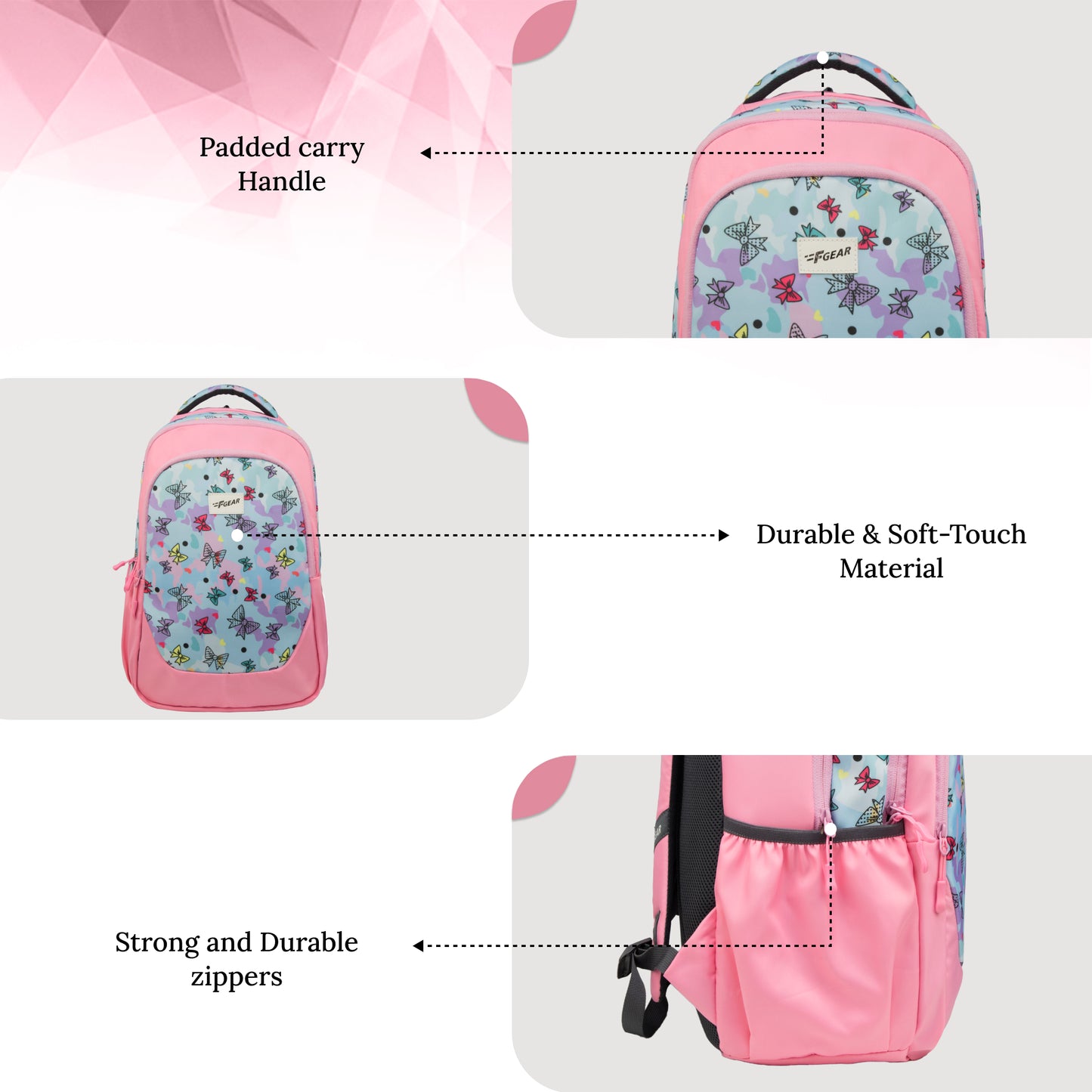 Panya 21L Light Pink Pale Blue Bows Backpack