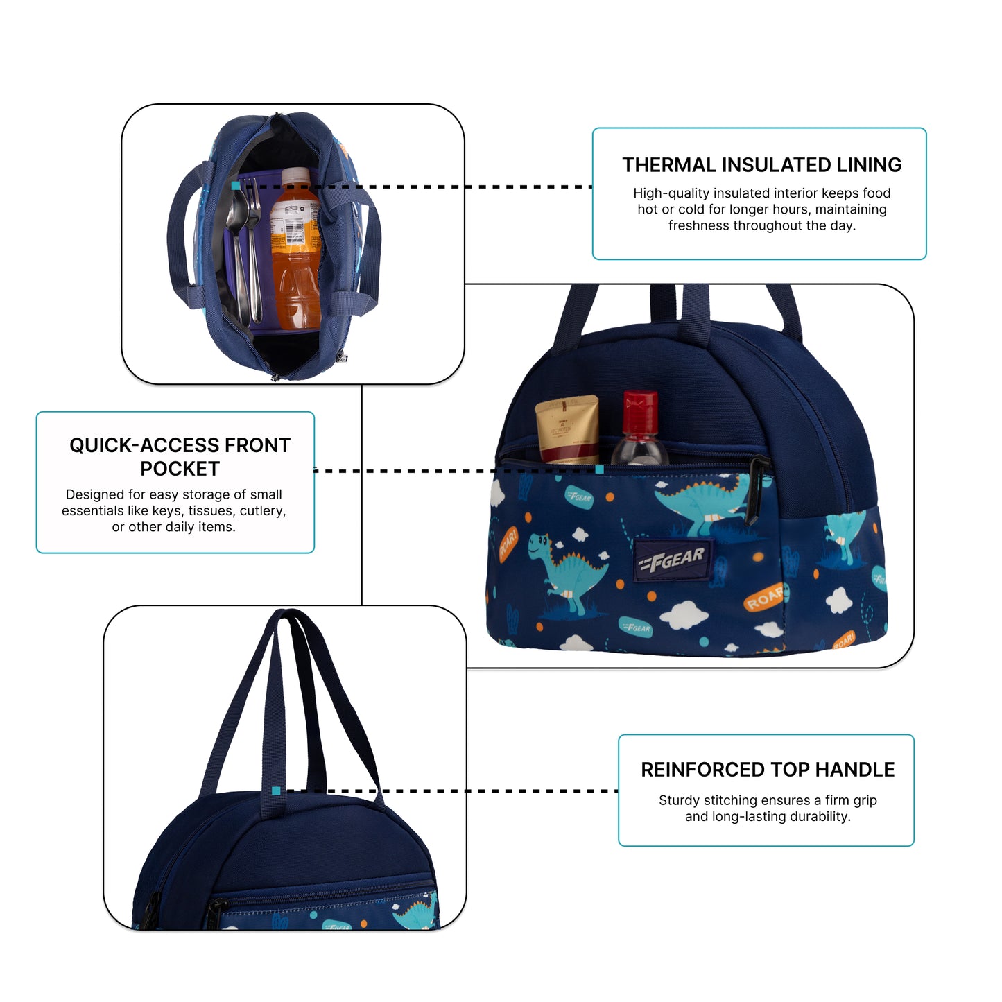 Nugget 7L Blue Roar Dino Lunch Bag