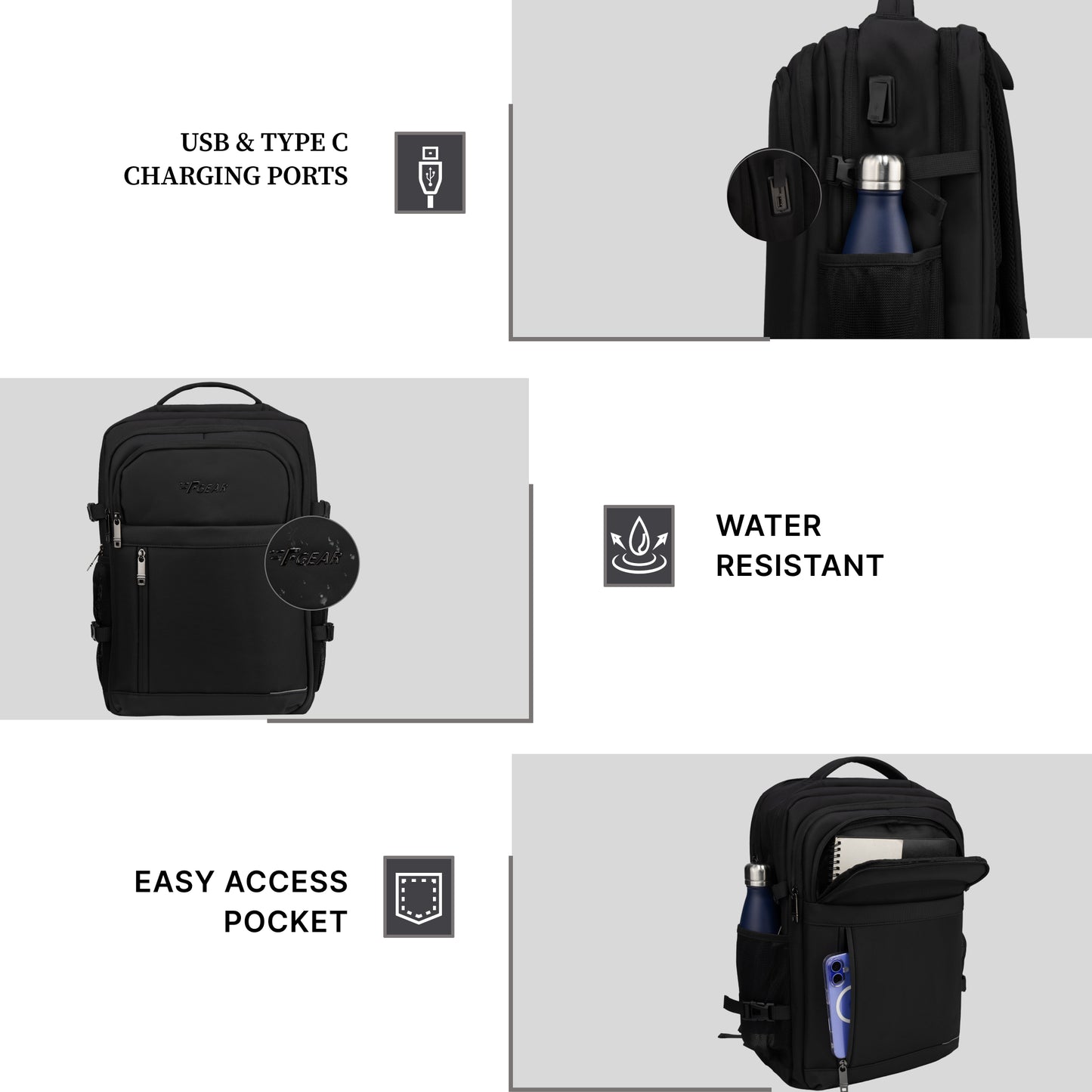 Sydney 27L Black Laptop Backpack