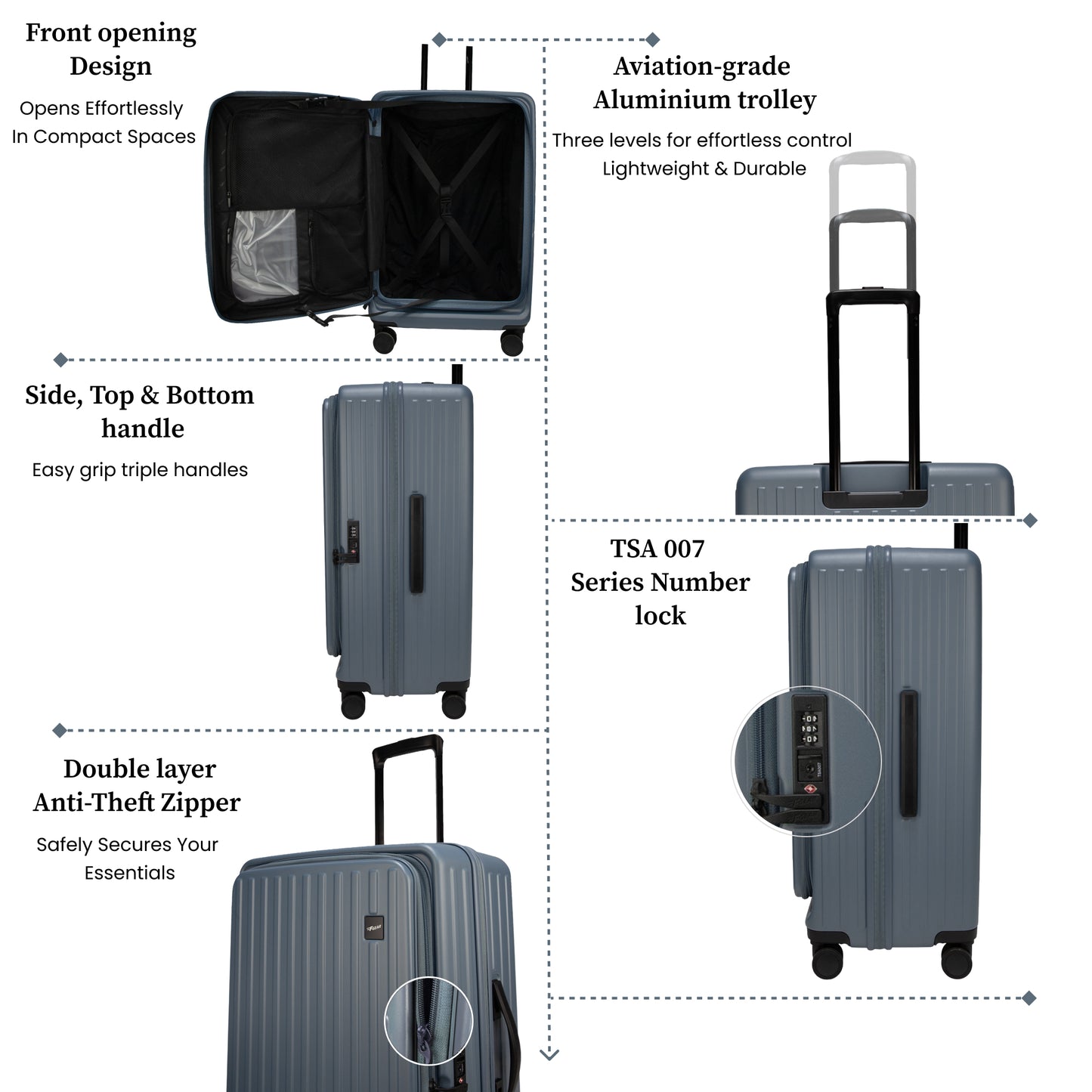 Montreal Large Stone Blue 76 cms Front-Opening Strolley