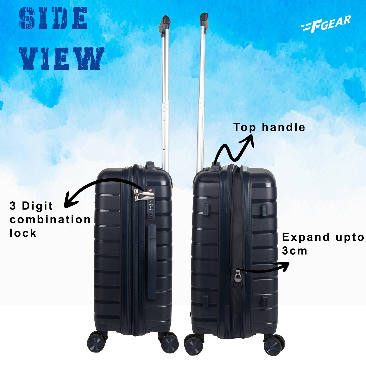Bastion 20" Navy Blue Expandable Small Carry-On Luggage Suitcase