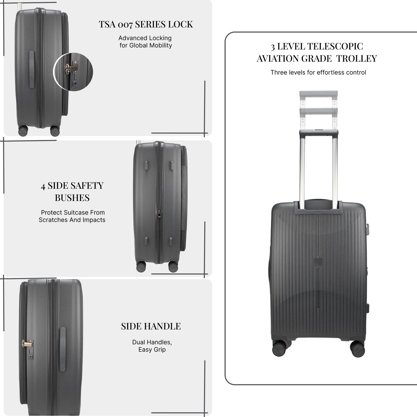 F Gear Myton Medium Front Opening Dark Grey Check-in Strolley