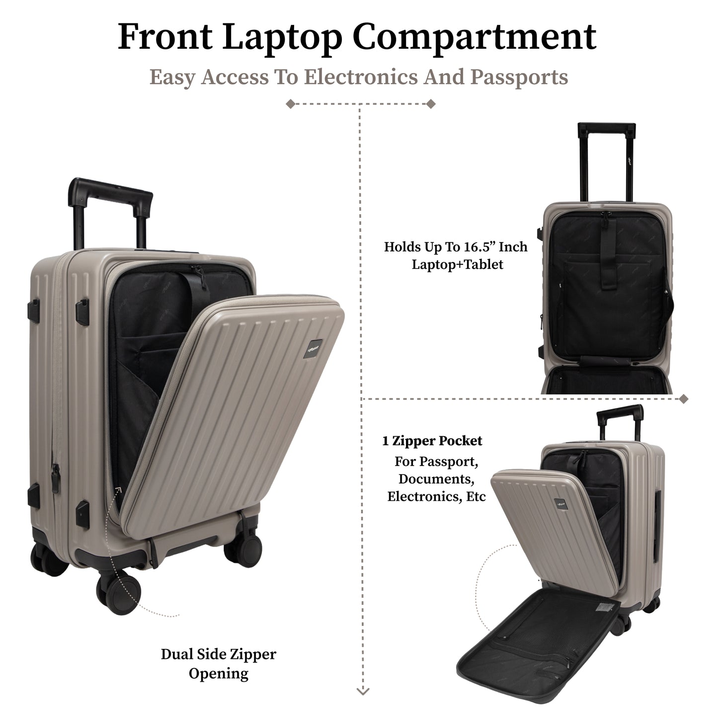 Montreal Small Cabin Pro Taupe 54 cms Front-Opening Strolley