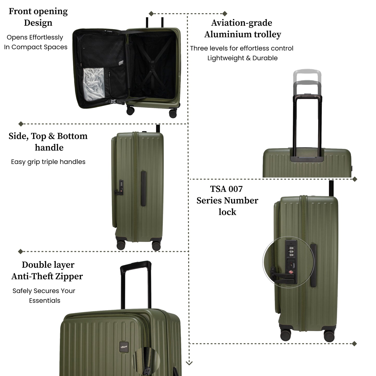 Montreal Large Army Green 76 cms Front-Opening Strolley