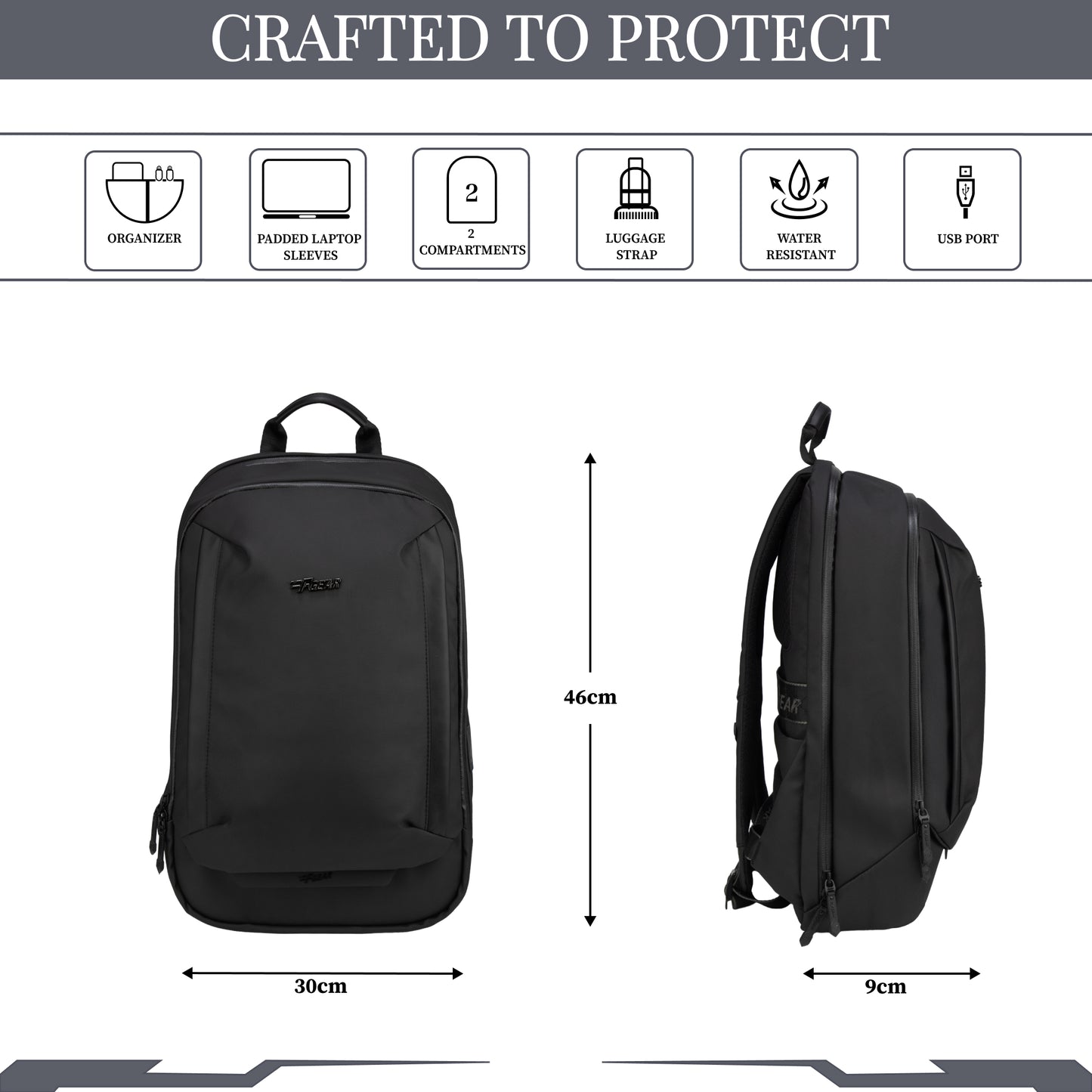 Capri 20L Black Laptop Backpack