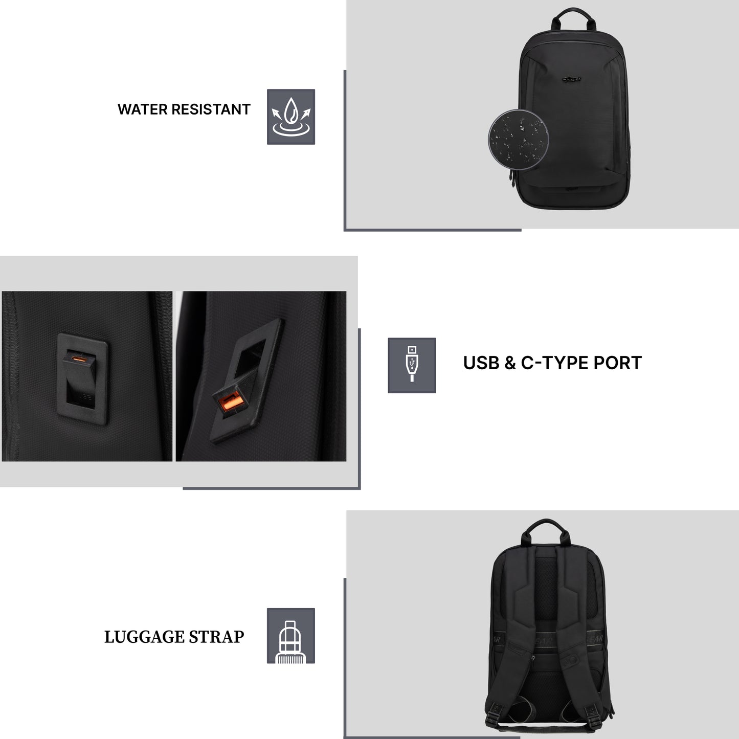 Capri 20L Black Laptop Backpack