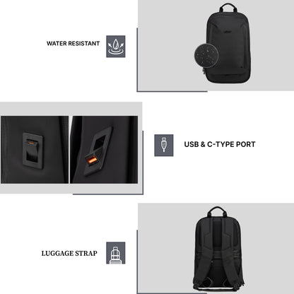 Capri 20L Black Laptop Backpack