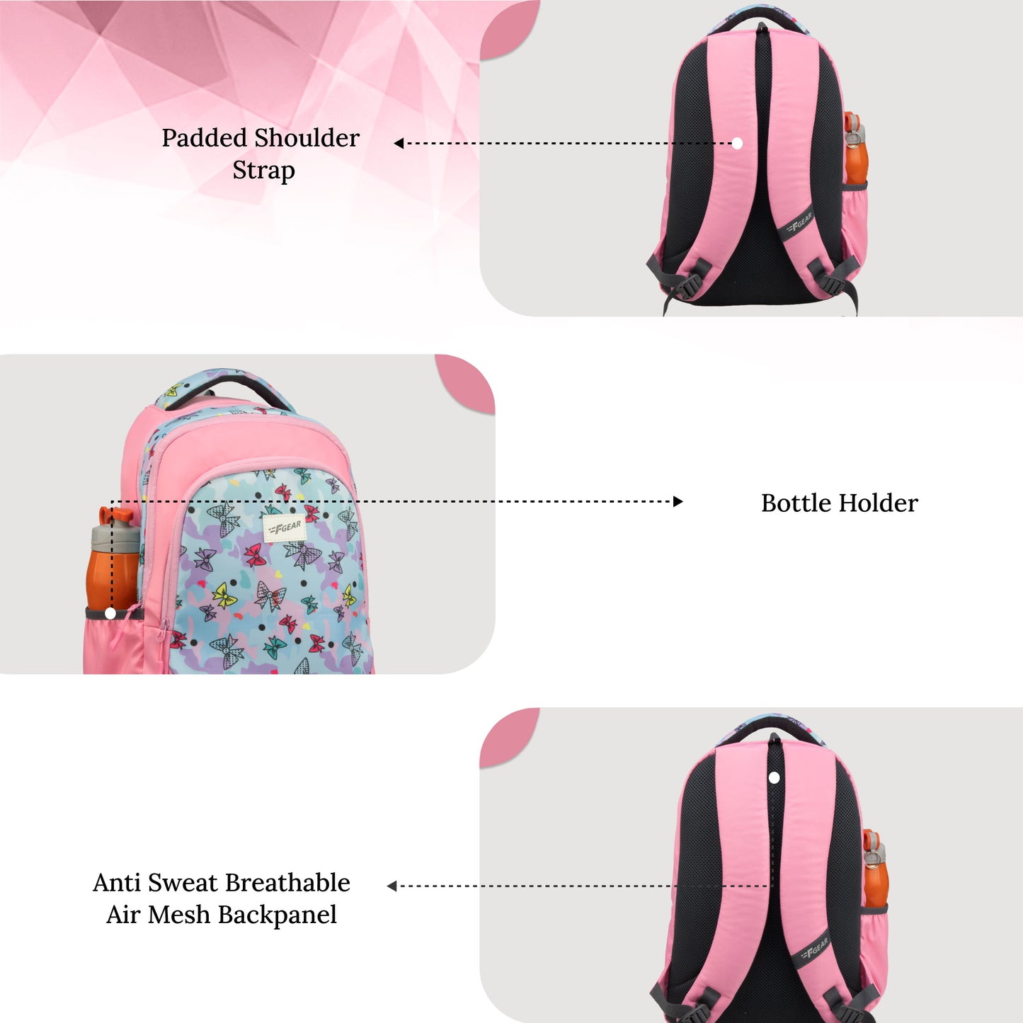 Panya 21L Light Pink Pale Blue Bows Backpack