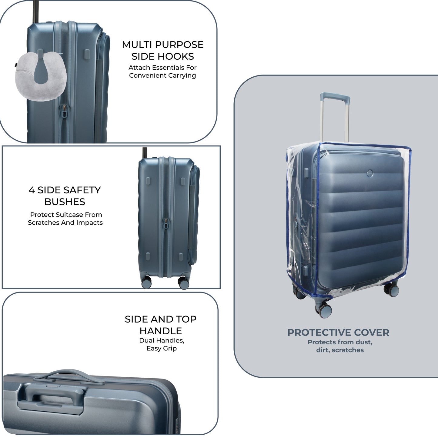 Valencia Front-Opening Strolley Pearl Blue Set of 3 Suitcases