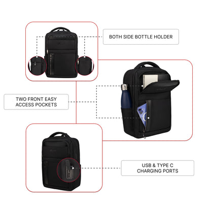 Kenton 19L Black Laptop Backpack