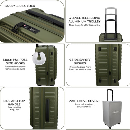 Windsor Army Green 56 cms Small Front Opening Trunk-Style Cabin Strolley with Laptop Sleeve & Expander