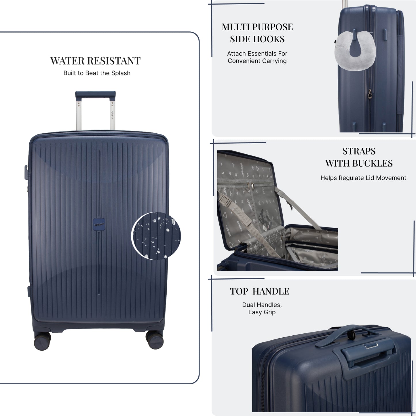 F Gear Myton Medium Front Opening Navy Check-in Strolley