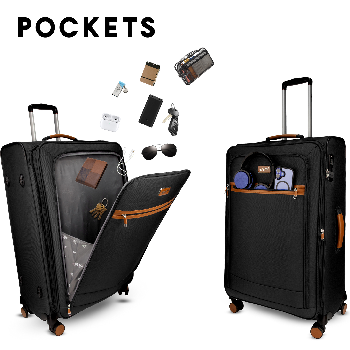 F Gear SoftAir Large Black Check-in Suitcase