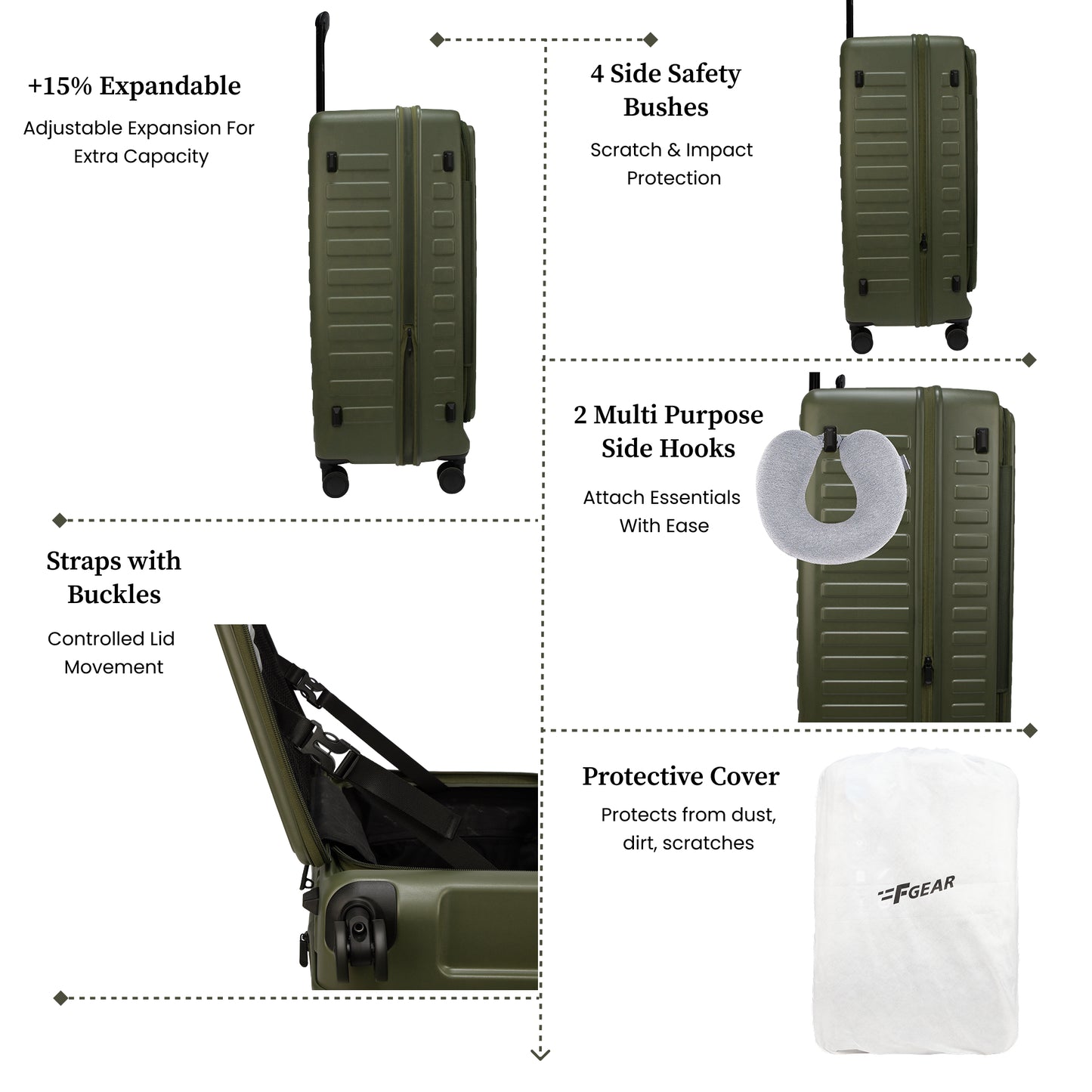 Sedona Large Army Green 79 cms Front-Opening Strolley