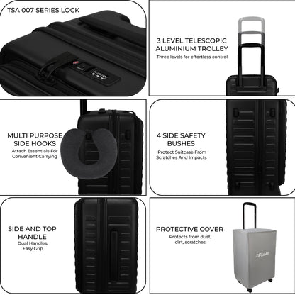 Windsor Black 56 cms Small Front Opening Trunk-Style Cabin Strolley with Laptop Sleeve & Expander