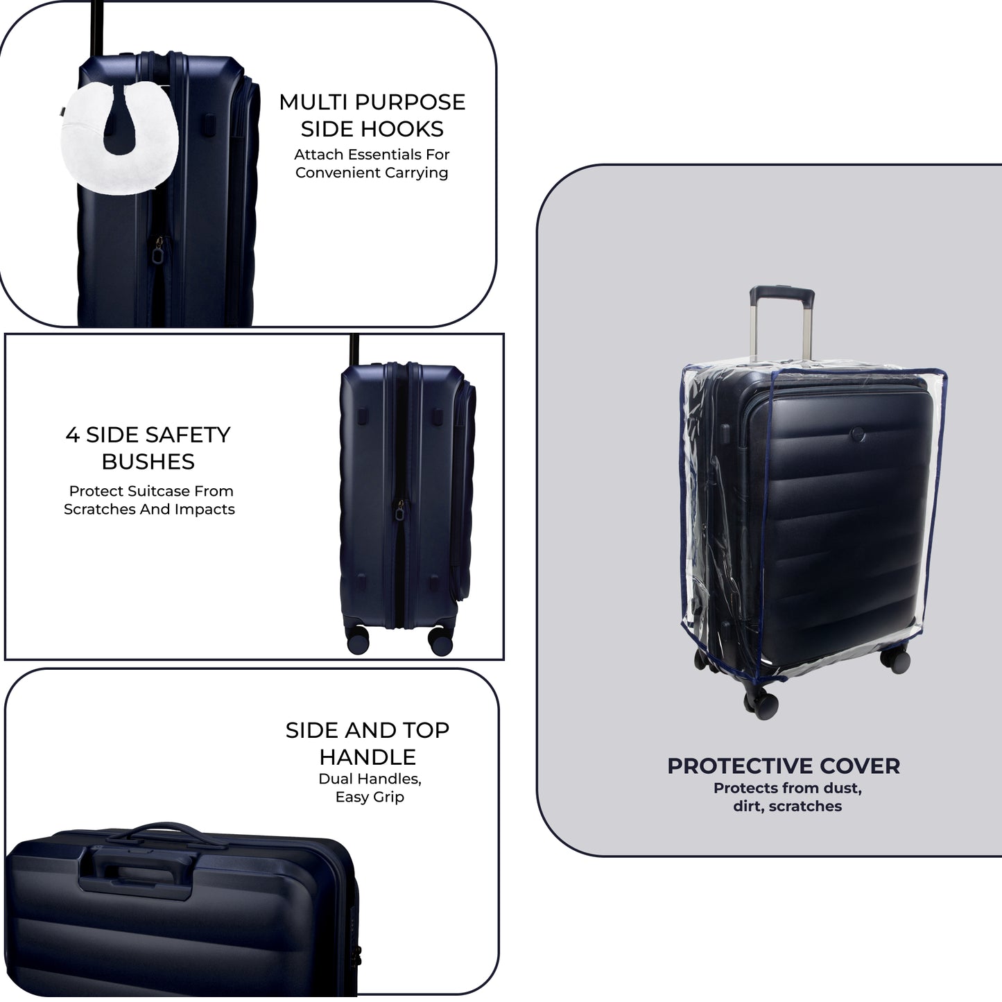 Valencia Front-Opening Strolley Navy Set of 3 Suitcases