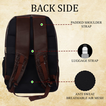 Tambour 32L Faux Leather Brown Laptop Backpack with raincover