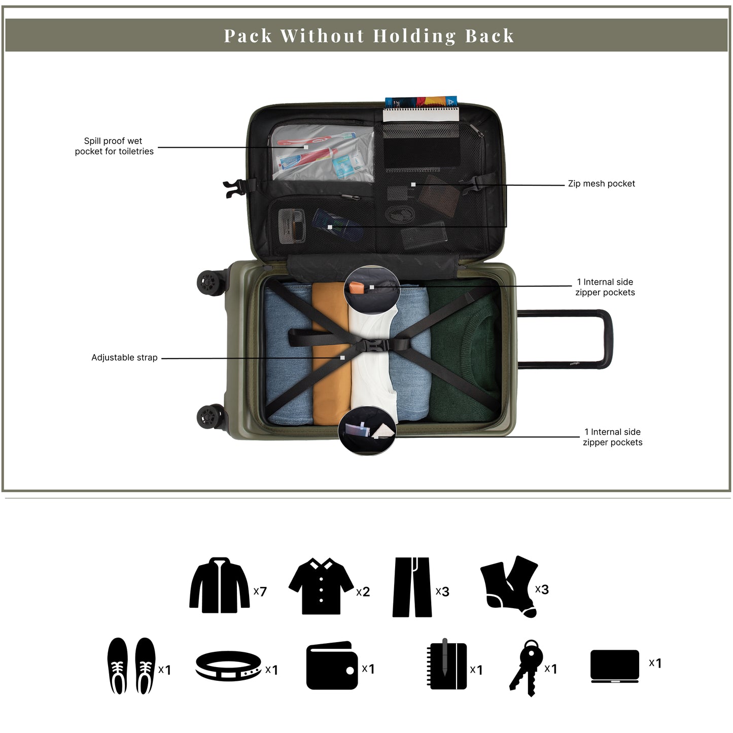 Windsor Army Green 76 cms Large Front Opening Trunk-Style Check-in Strolley with Expander