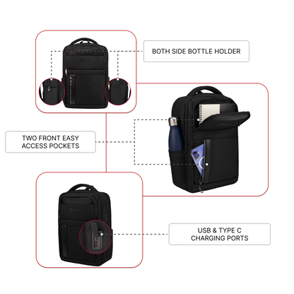 Kenton 19L Black Laptop Backpack