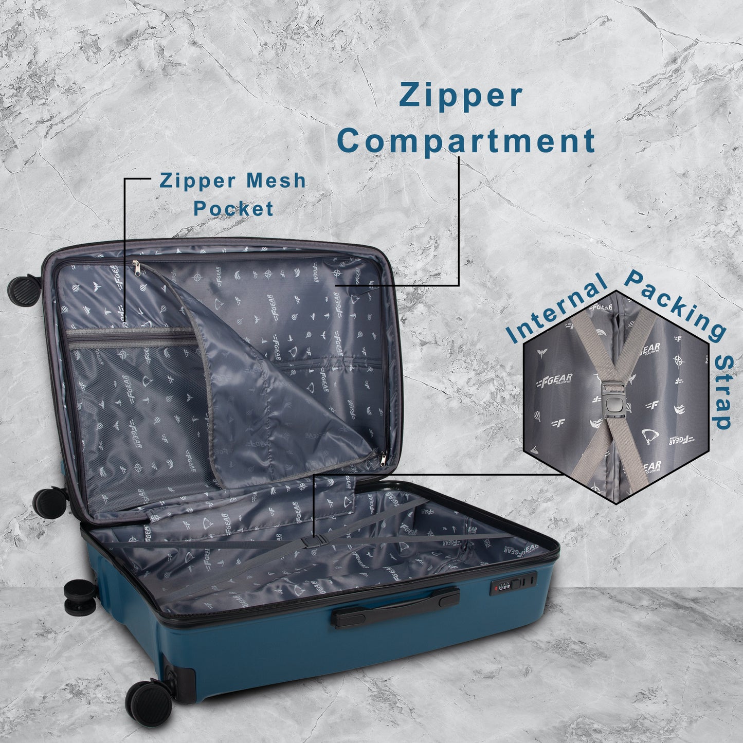 STV PP03 Peacock Blue Expandable Cabin Suitcase Set of 3