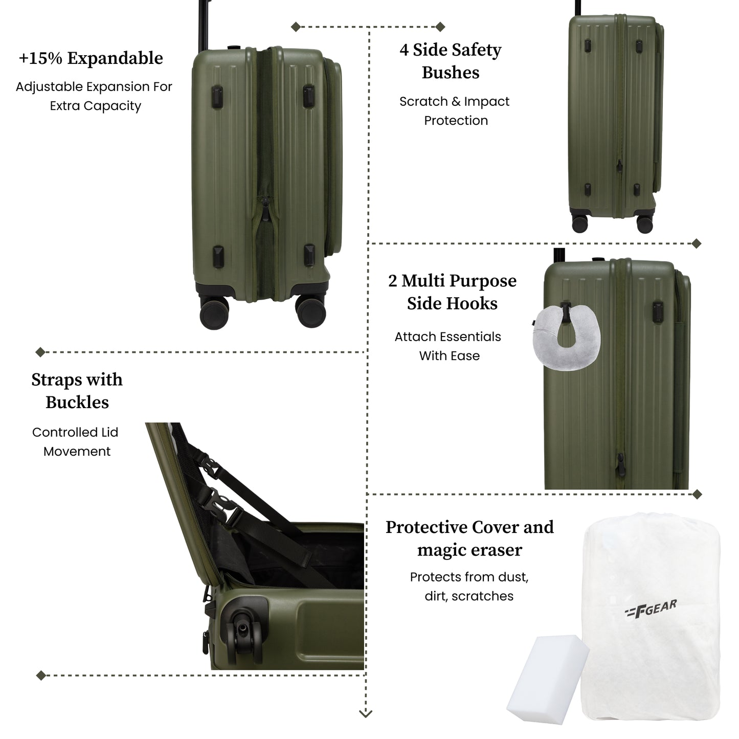 Montreal Large Army Green 76 cms Front-Opening Strolley