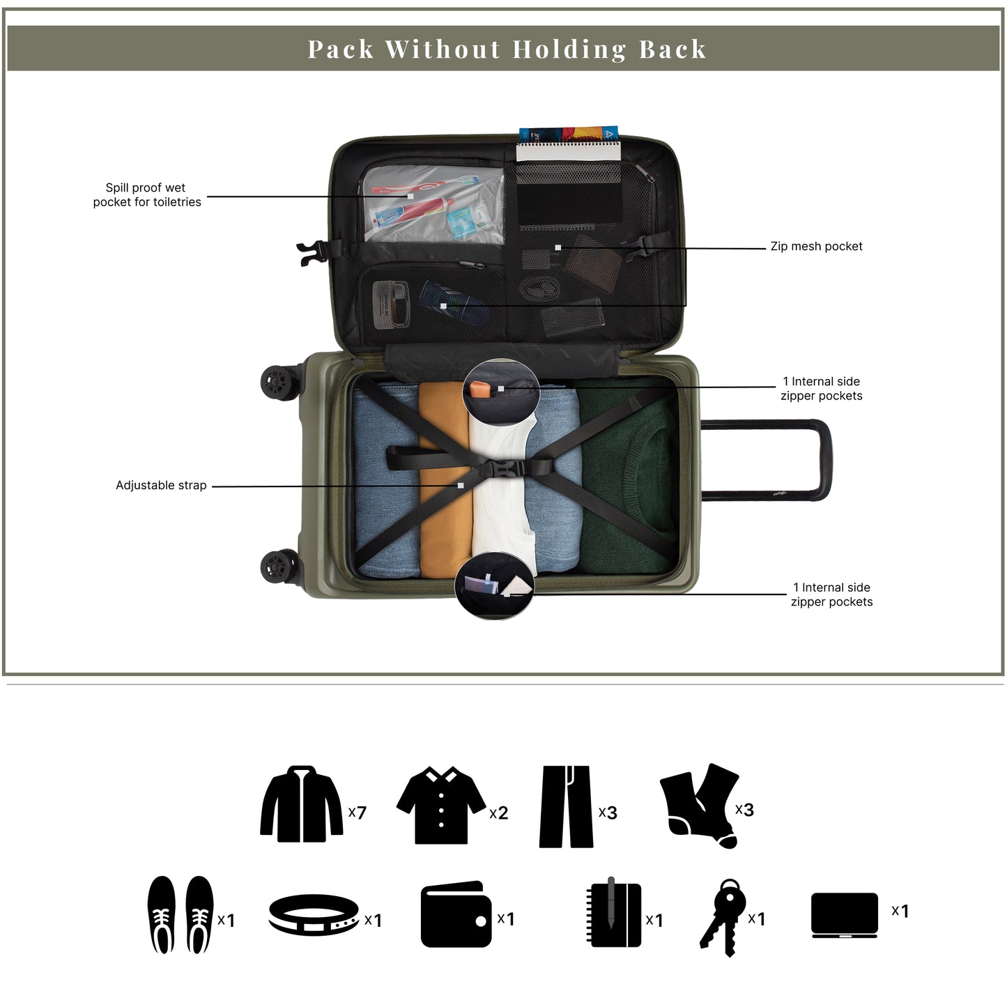 Windsor Army Green 68 cms Medium Front Opening Trunk-Style Check-in Strolley with Expander