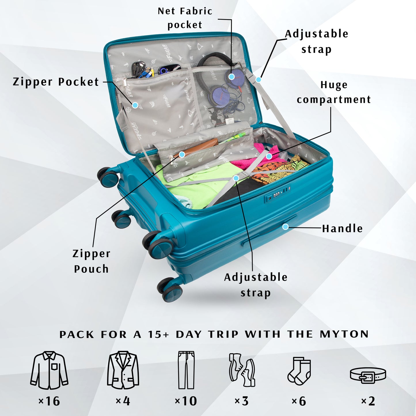 Myton Large Front Opening Cyan Blue Check-in Strolley