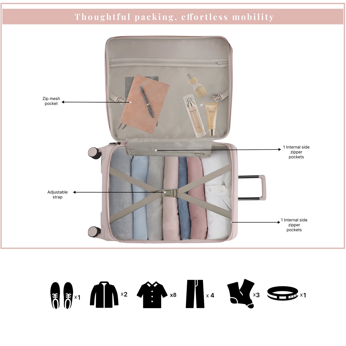 Valencia Small Silk Rose 54 cms Front-Opening Cabin Strolley