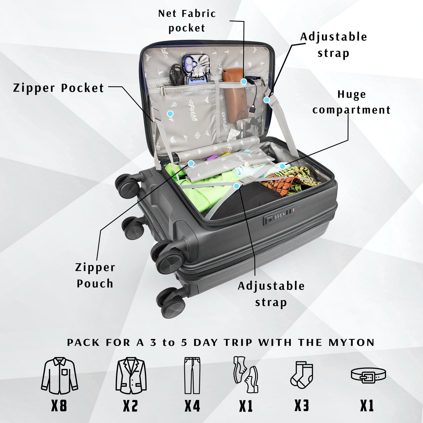 F Gear Myton Small Front Opening Dark Grey Cabin Strolley