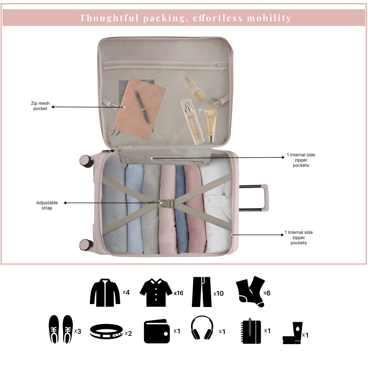 Valencia Medium Silk Rose 65 cms Front-Opening Strolley