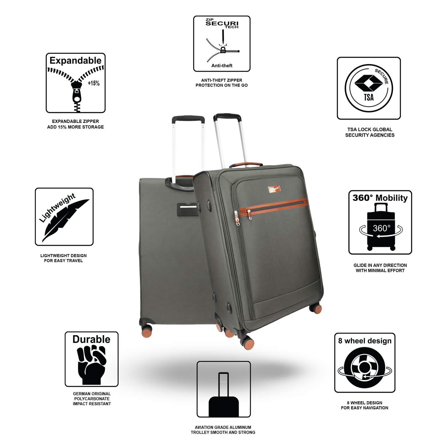 F Gear SoftAir Large Grey Check-in Suitcase