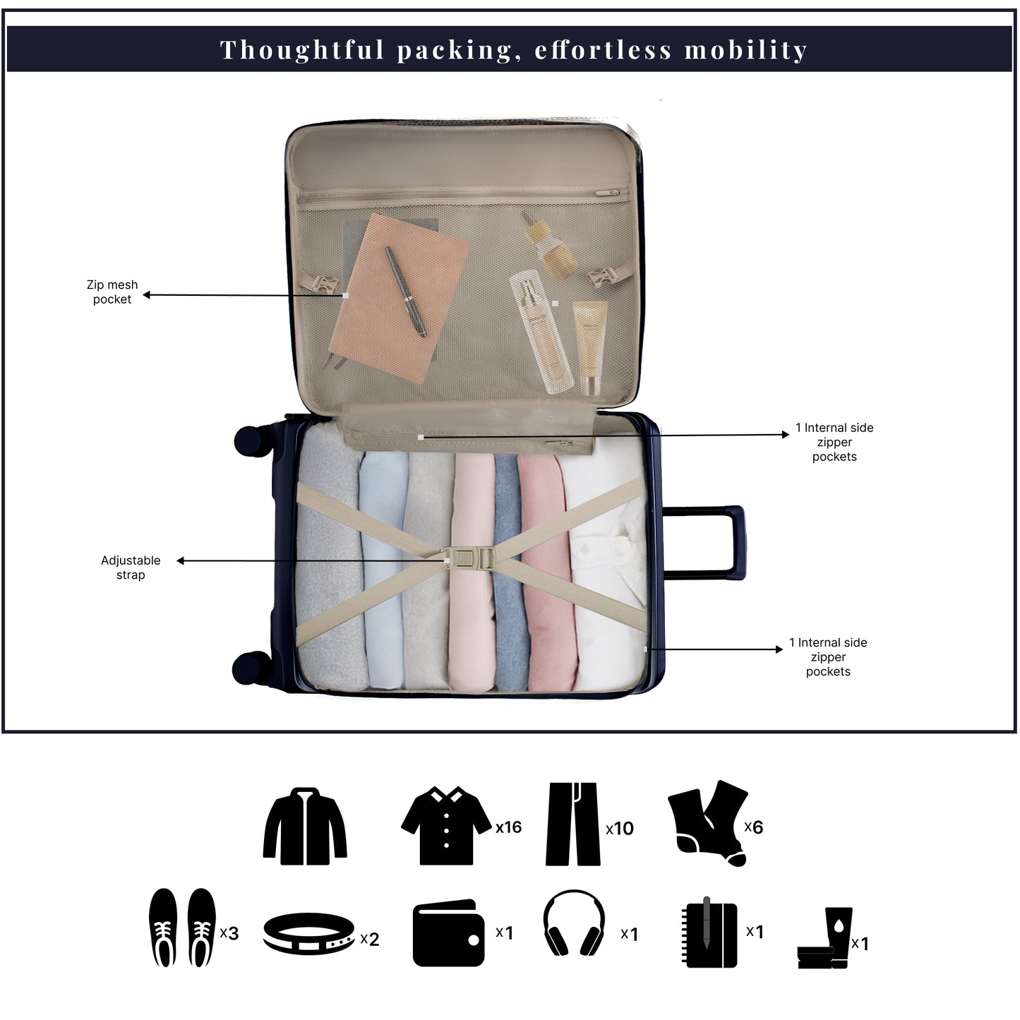 Valencia Large Navy 75 cms Front-Opening Strolley