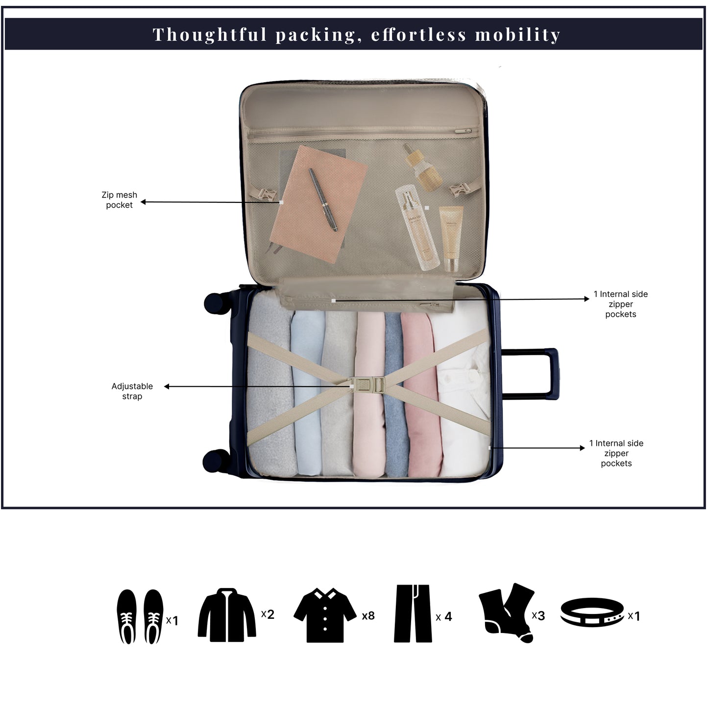 Valencia Small Navy 54 cms Front-Opening Cabin Strolley