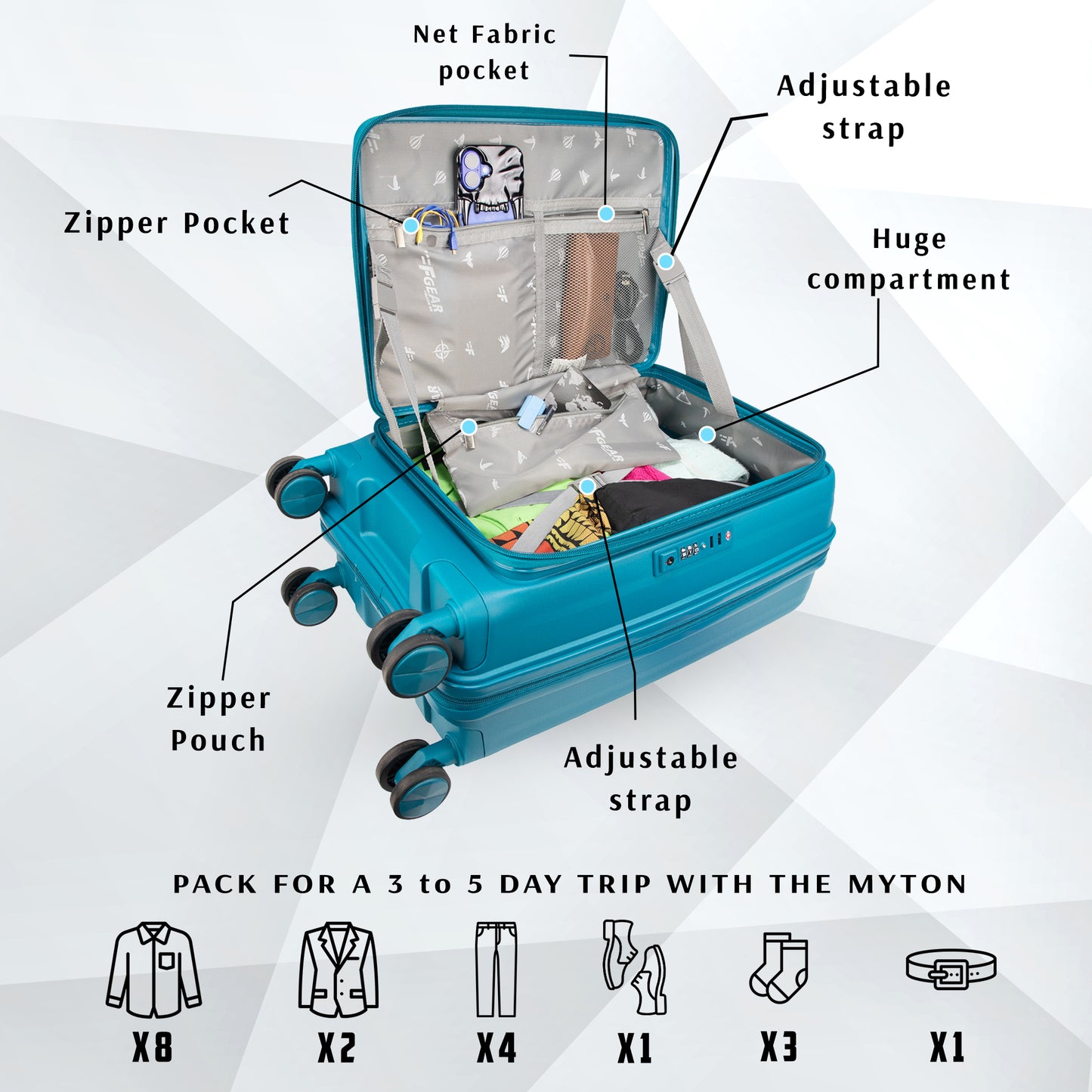 F Gear Myton Small Front Opening Cyan Blue Cabin Strolley