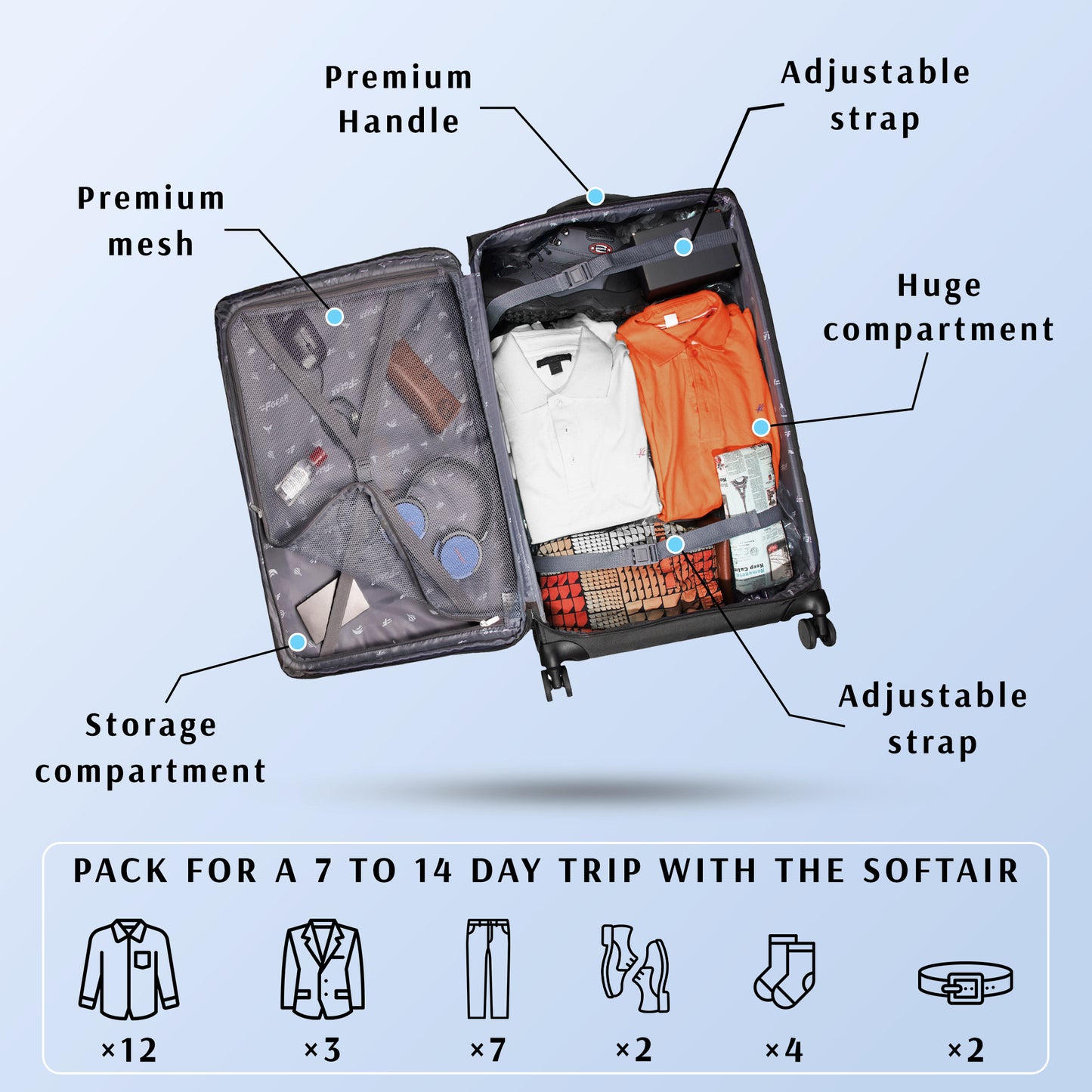 SoftAir Medium Black Check-in Suitcase