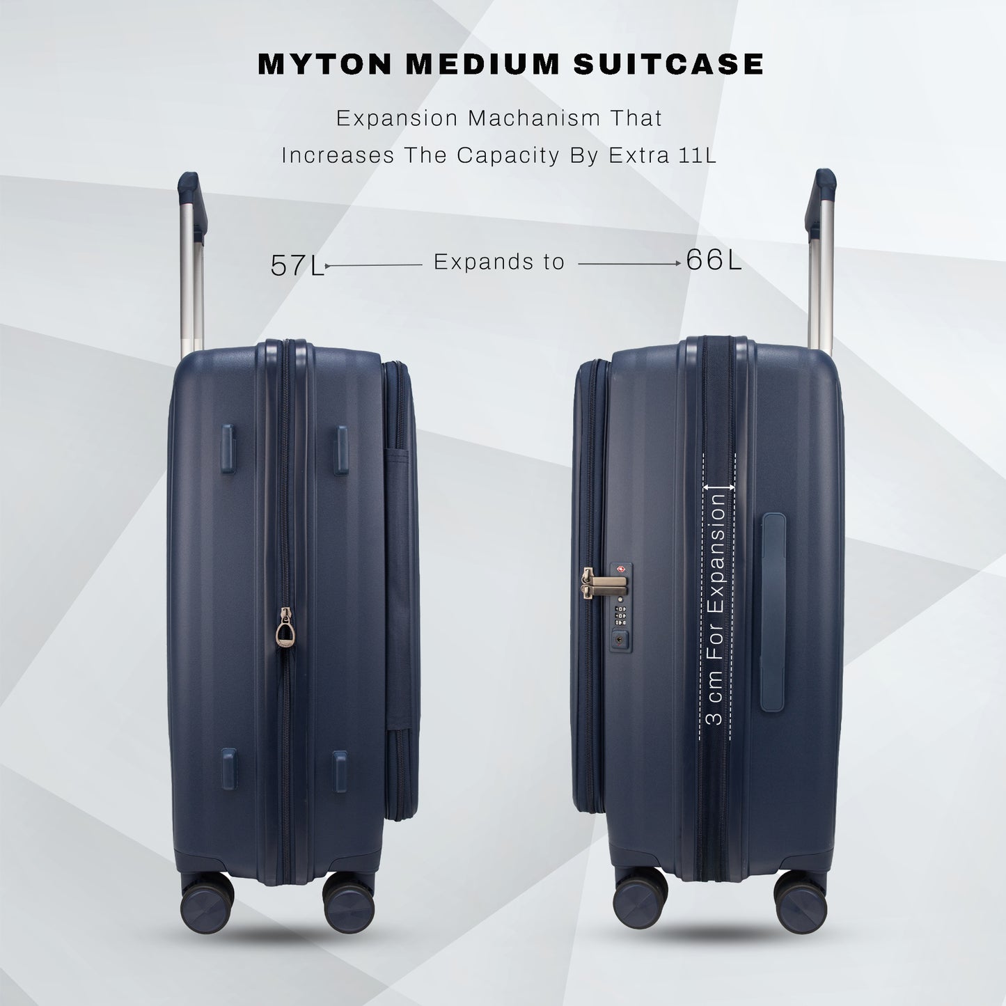 F Gear Myton Medium Front Opening Navy Check-in Strolley
