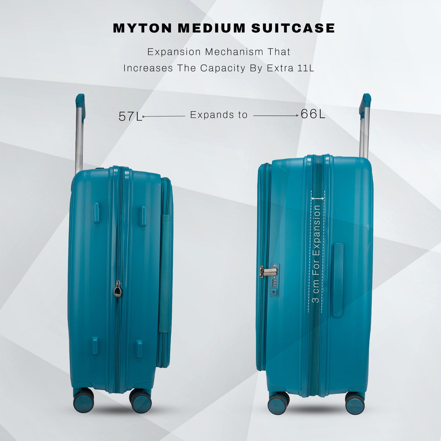F Gear Myton Medium Front Opening Cyan Blue Check-in Strolley