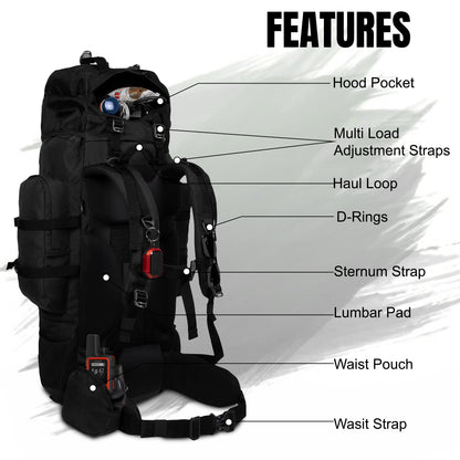Levante 87L Black Rucksack with Detachable Daypack
