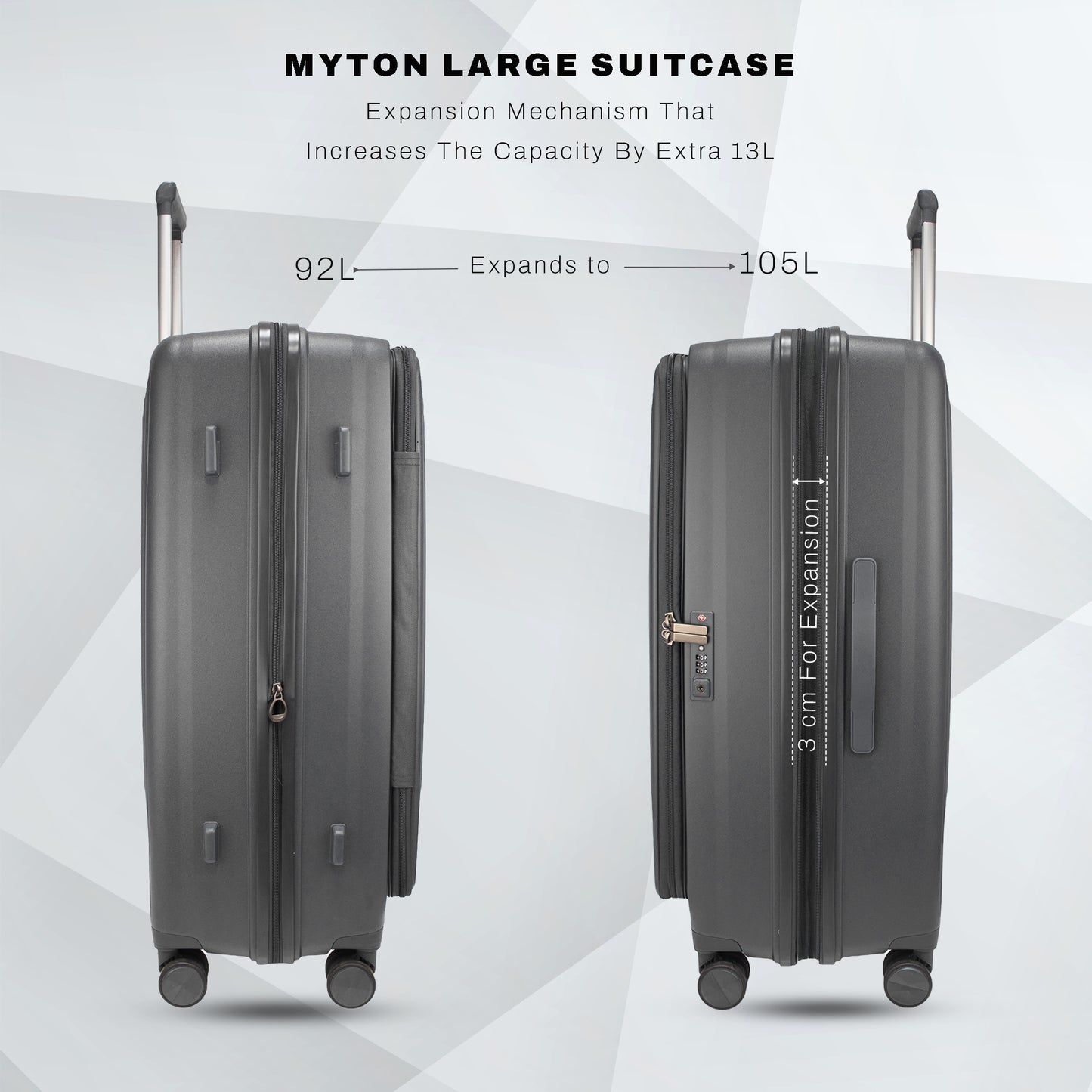 F Gear Myton Large Front Opening Dark Grey Check-in Strolley