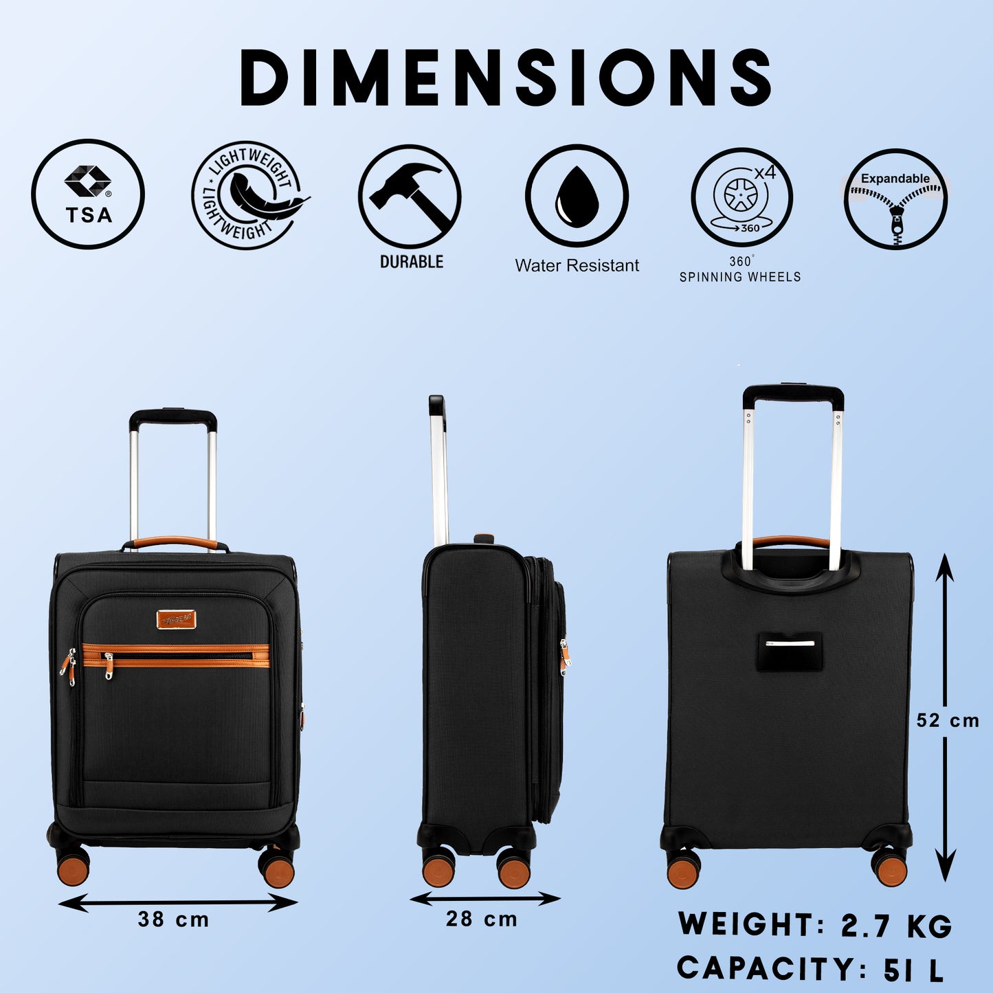 F Gear SoftAir Small Black Cabin Suitcase