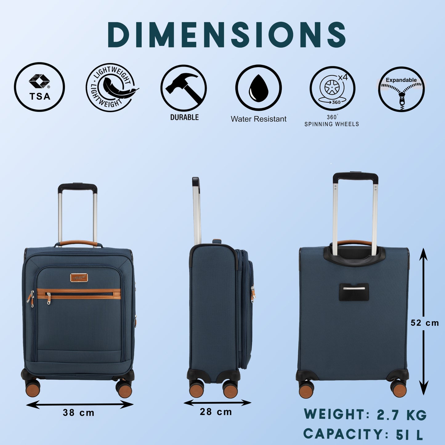 F Gear SoftAir Small Navy Cabin Suitcase