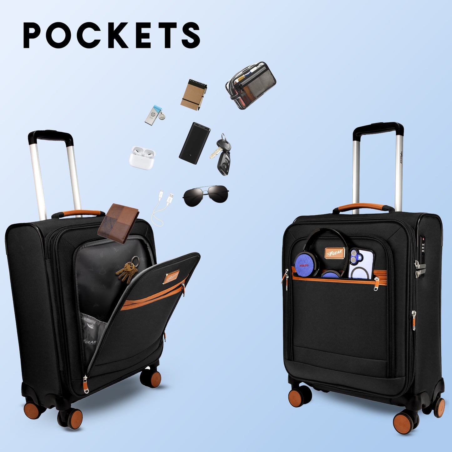 F Gear SoftAir Small Black Cabin Suitcase