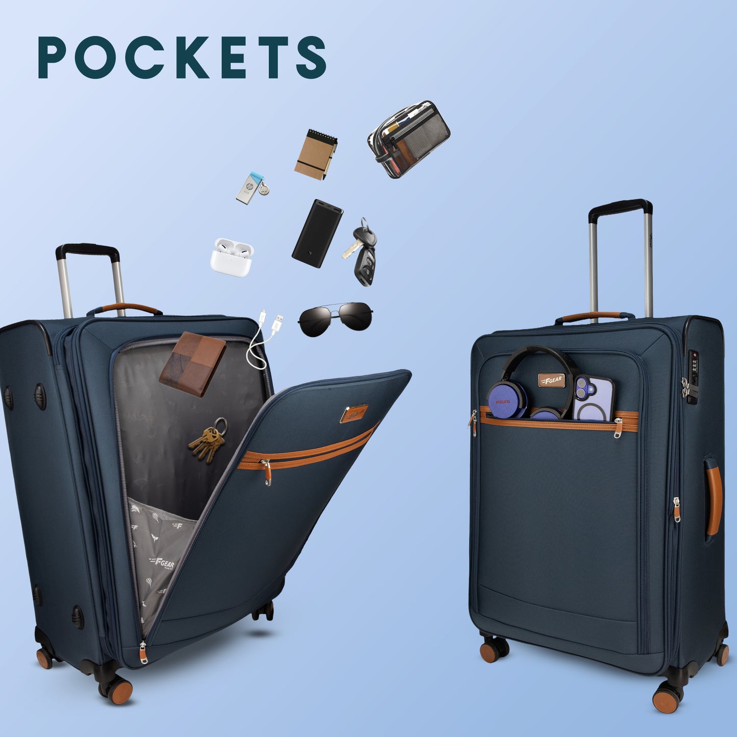 F Gear SoftAir Medium Navy Check-in Suitcase